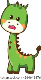 Cute green dinosaur cartoon vector with big eyes and playful expression, ideal for kids’ books, nursery decor, educational materials, party invites, stickers, print banners, and fun baby branding.