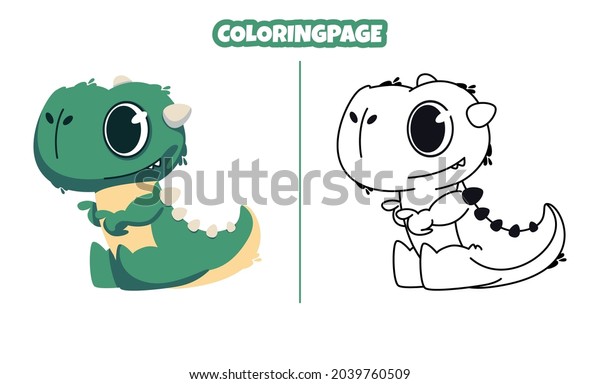 Cute Green Dinosaur Coloring Pages Stock Vector (Royalty Free ...