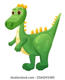 Cute green dinosaur or dragon isolated on transparent background. Vector illustration