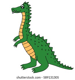 Cute green dinosaur or dragon isolated on the white background. For coloring book and other child design.