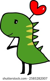 Cute Green Dinosaur with Heart