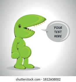cute green dinosaur illustration flat design and speech buble