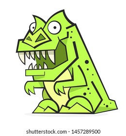 Cute Green Dinosaur Isolated On White Background. Funny Cartoon Character, Illustration.