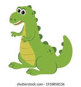 cute green dinosaur, isolated on white background, vector illustration
