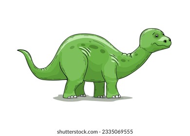 Cute green dinosaur with long neck isolated element
