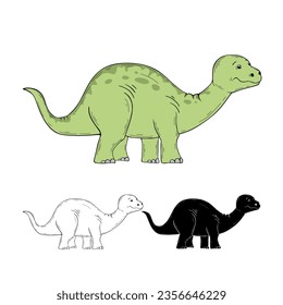 Cute green dinosaur with long neck isolated element