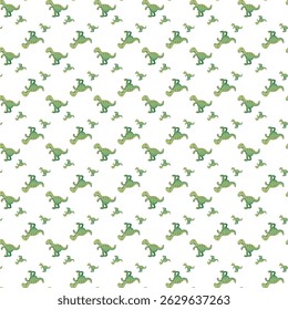 Lindo patrón de dinosaurio verde sobre un fondo blanco Ilustración sin fisuras