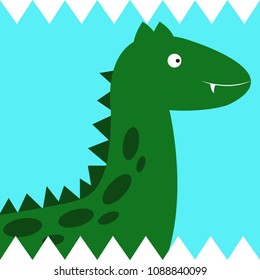 Cute Green Dinosaur. Semi-aquatic dinosaur in doodle drawing. Freehand minimal style for kids cartoon. Suitable for kids book and stationary.
