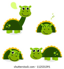 Cute green dinosaur set isolated on white