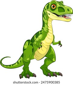 Cute green dinosaur with sharp teeth and claws