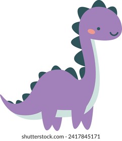 Cute green dinosaur in simple child style on white background, flat vector illustration 
