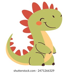 Lindo dinosaurio verde en estilo simple del niño sobre fondo blanco, Ilustración vectorial plana 