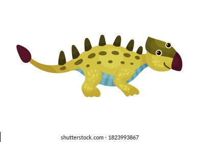 Cute Green Dinosaur with Spotted Coat and Long Tail as Ancient Reptile Vector Illustration