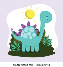 cute green dinosaur sunny sky