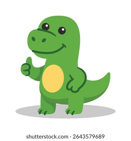Cute Green Dinosaur With Thumbs Up Pose Vector Cartoon Illustration