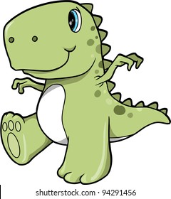 Cute Green Dinosaur T-Rex Vector Illustration Art