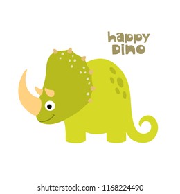 Cute green dinosaur. Vector illustration.