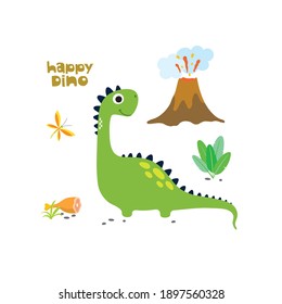 Cute green dinosaur vector illustration.
