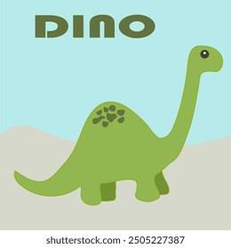 A cute green dinosaur is walking