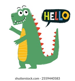 Cute green dinosaurs, childish style for kids background illustration, suitable for nursery, kindergarten, packaging, kids tee print and others.