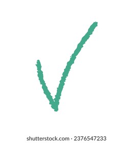 Cute green doodle element isolated on white background. Hand-drawn checkmark, upvote, approval.