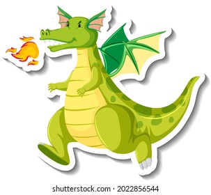 Cute green dragon cartoon character sticker illustration