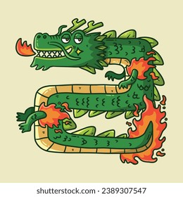 Cute Green Dragon cartoon vector illustration. Dragon zodiac vector illustration.
