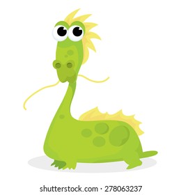 A cute green dragon cartoon vector illustration.