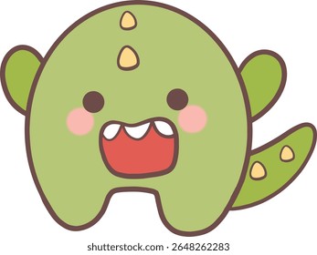 Cute green dragon cartoon with wide mouth threatening pose