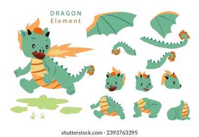 cute green dragon character.vector illustration for sticker,postcard element