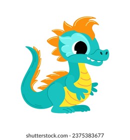 Cute green dragon. Child dragon persona. Cartoon modern style vector illustration.