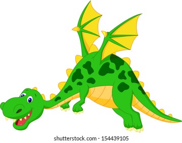 Cute green dragon flying