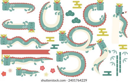 Cute green dragon frame set 1