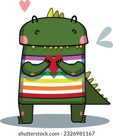 
cute green dragon holding a heart with his hands