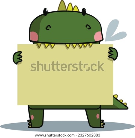 cute green dragon holding a leaf for a message