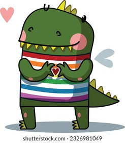 cute green dragon makes a heart with his hands