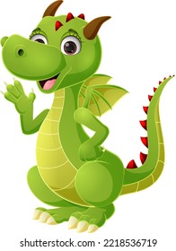 Cute green dragon on white background
