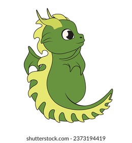 Cute green dragon on white background