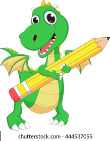cute green dragon with pencil