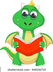 Cute Green Dragon Reading A Book
