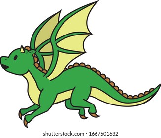 Cute Green Dragon Vector Illustration