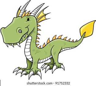 Cute Green Dragon Vector Illustration