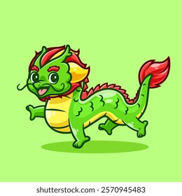 Cute Green Dragon Walking Cartoon Vector Icon Illustration. 
Animal Nature Icon Concept Isolated Premium Vector. Flat 
Cartoon Style