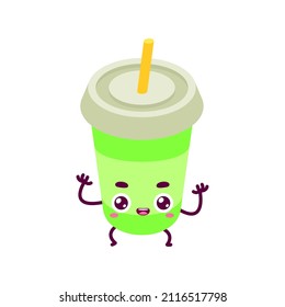 cute green drink character vector