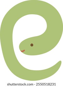 A cute green "e" written in snake-like font