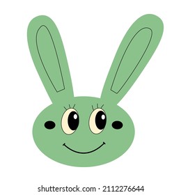 Hermoso lindo y verde de Pascua sonriendo para fiesta infantil. Feliz cabeza de conejo aislada por afiche o invitación. Ojos largos