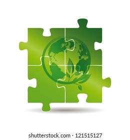 Cute and green ecology background with puzzles
