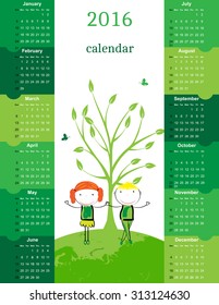 Cute green and ecology calendar on 2016 year