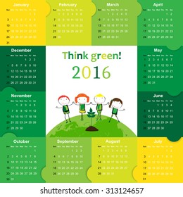 Cute green and ecology calendar on 2016 year