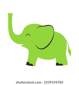 cute green elephant in flat style, funny wild animal, vector illustration